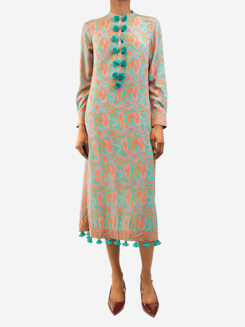 Green and orange paisley midi dress - size XS