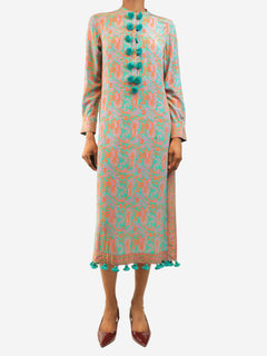 Green and orange paisley midi dress - size XS