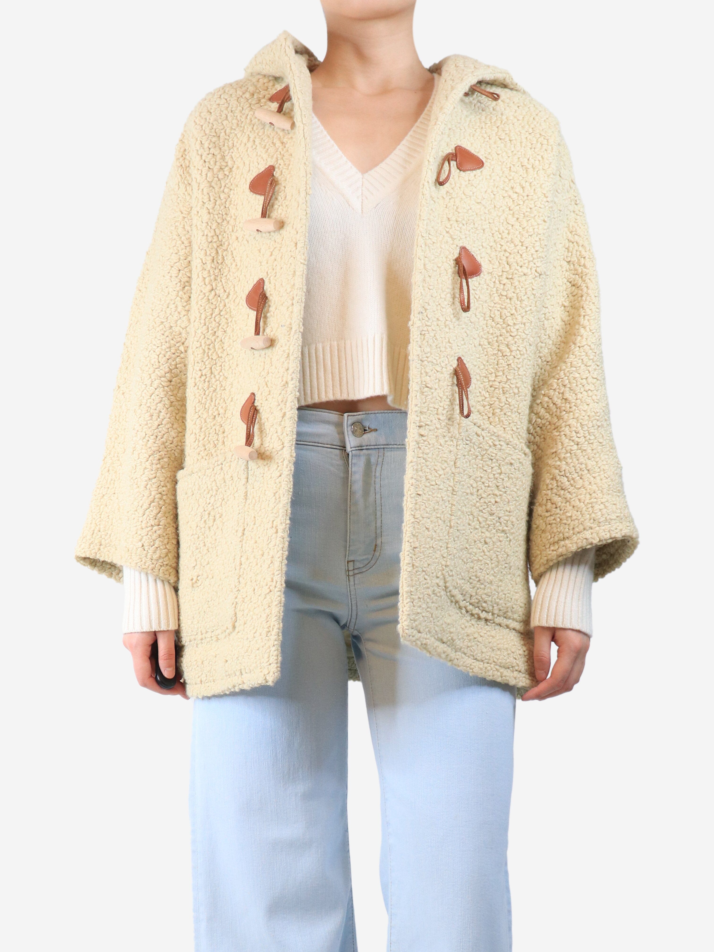 Banana cream wool hooded dufffle coat - size UK 6 Coats & Jackets Celine 