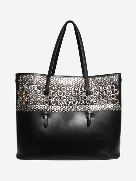 Black leather grommet tote bag product image
