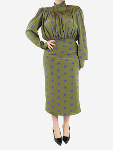 Sportmax Green polka dot silk midi dress - size UK 12