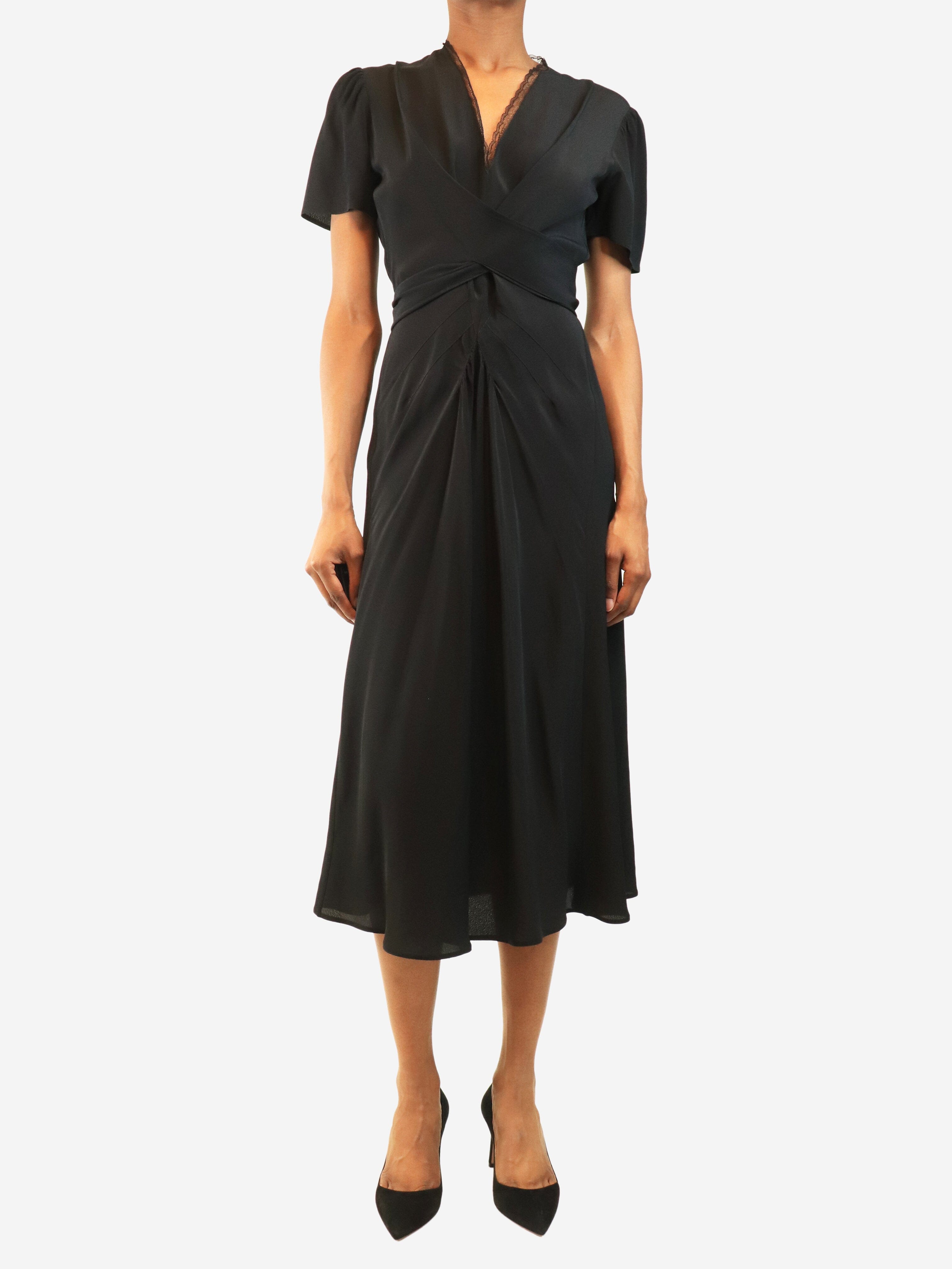 Black draped marocain midi dress - size UK 6 Dresses Prada 