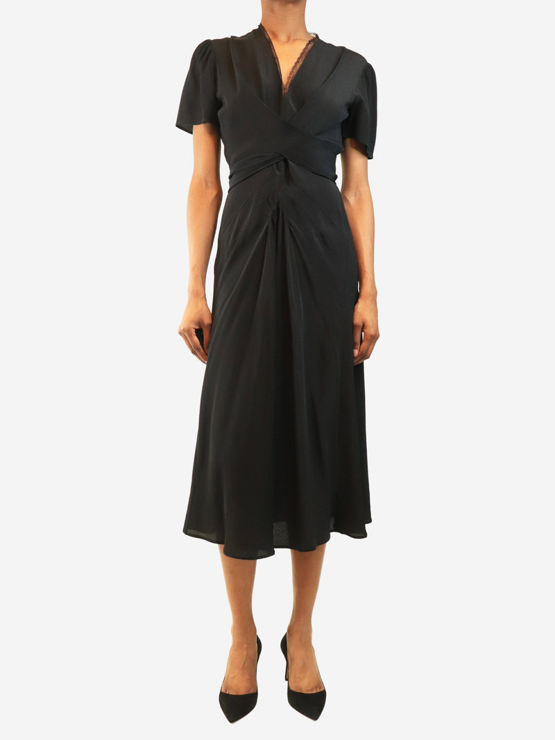 Black draped marocain midi dress - size UK 6 Dresses Prada 