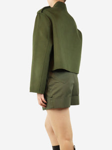 Maje Khaki green cropped wool jacket - size UK 8