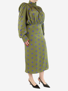 Sportmax Green polka dot silk midi dress - size UK 12