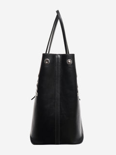 Black leather grommet tote bag