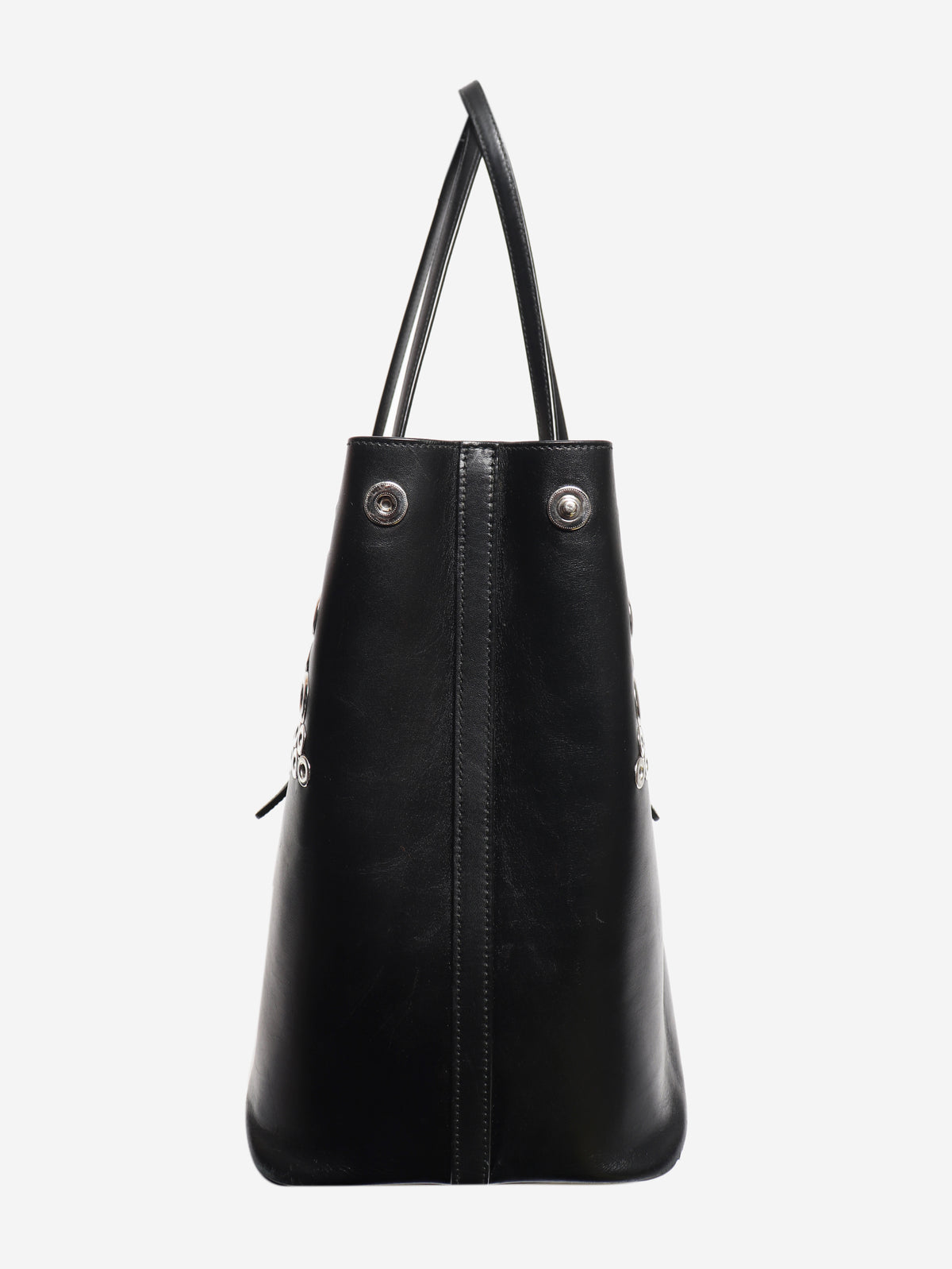 Black leather grommet tote bag