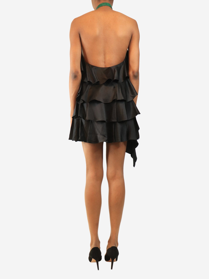 Black silk frill halterneck mini dress - size UK 6 Dresses Saint Laurent 