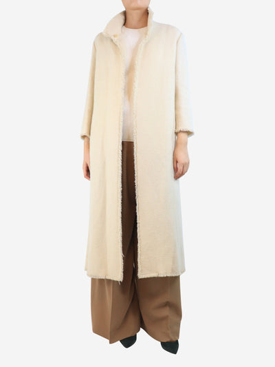Cream cashmere coat with fringe trim - size UK 14 Coats & Jackets Bamford 