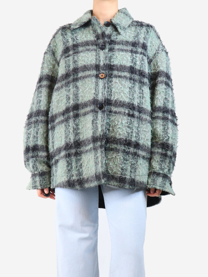 green brushed wool plaid overshirt