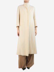 Bamford Cream cashmere coat with fringe trim - size UK 14