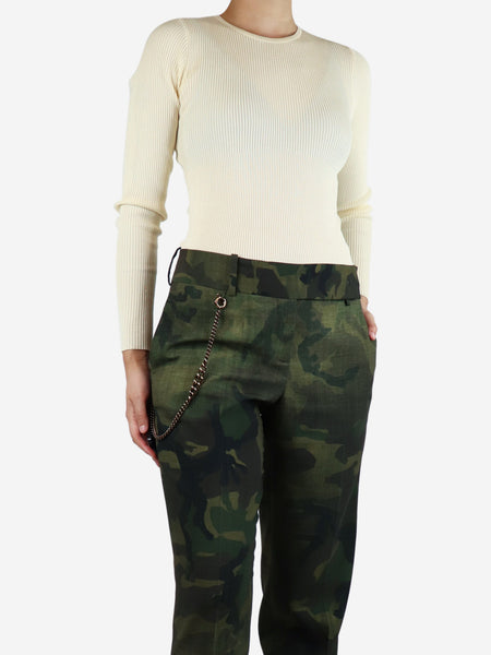 Cream ribbed long sleeve top - size UK 10 product image