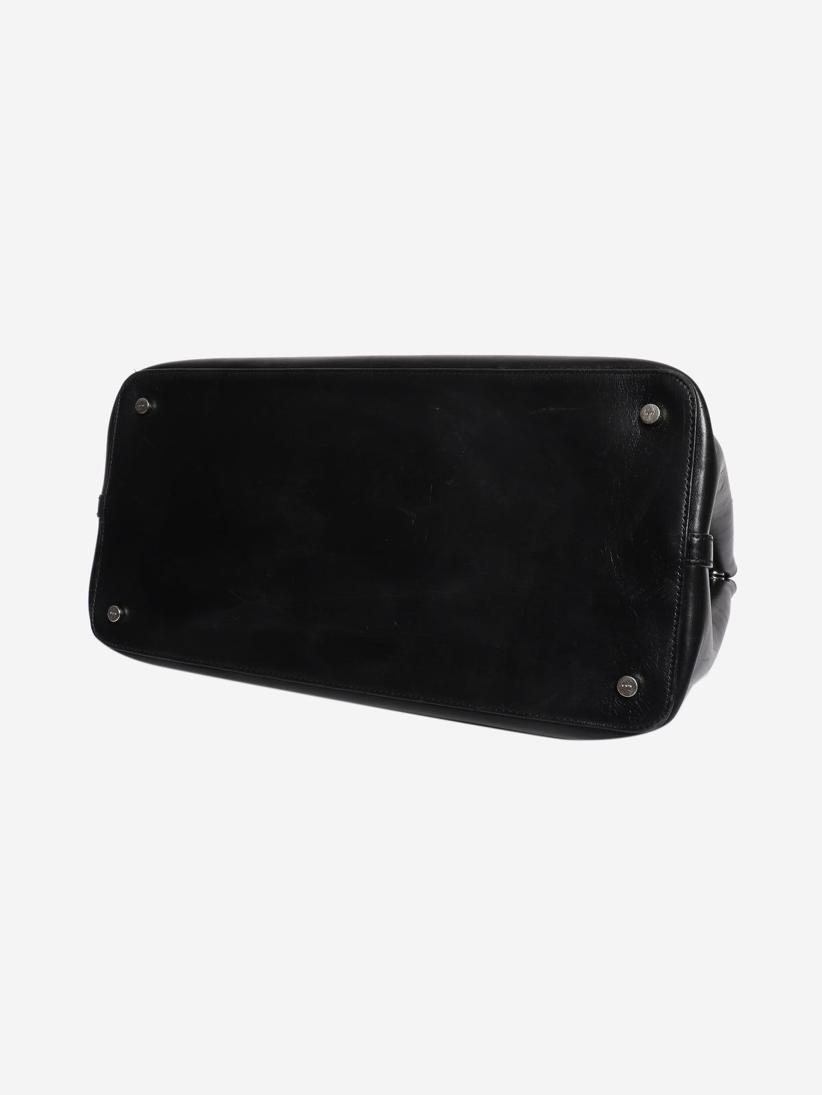 Black leather grommet tote bag