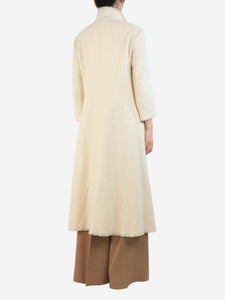Bamford Cream cashmere coat with fringe trim - size UK 14