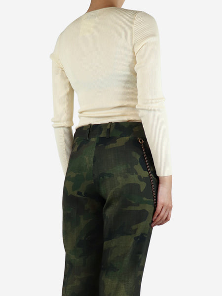 Cream ribbed long sleeve top - size UK 10 alternate image