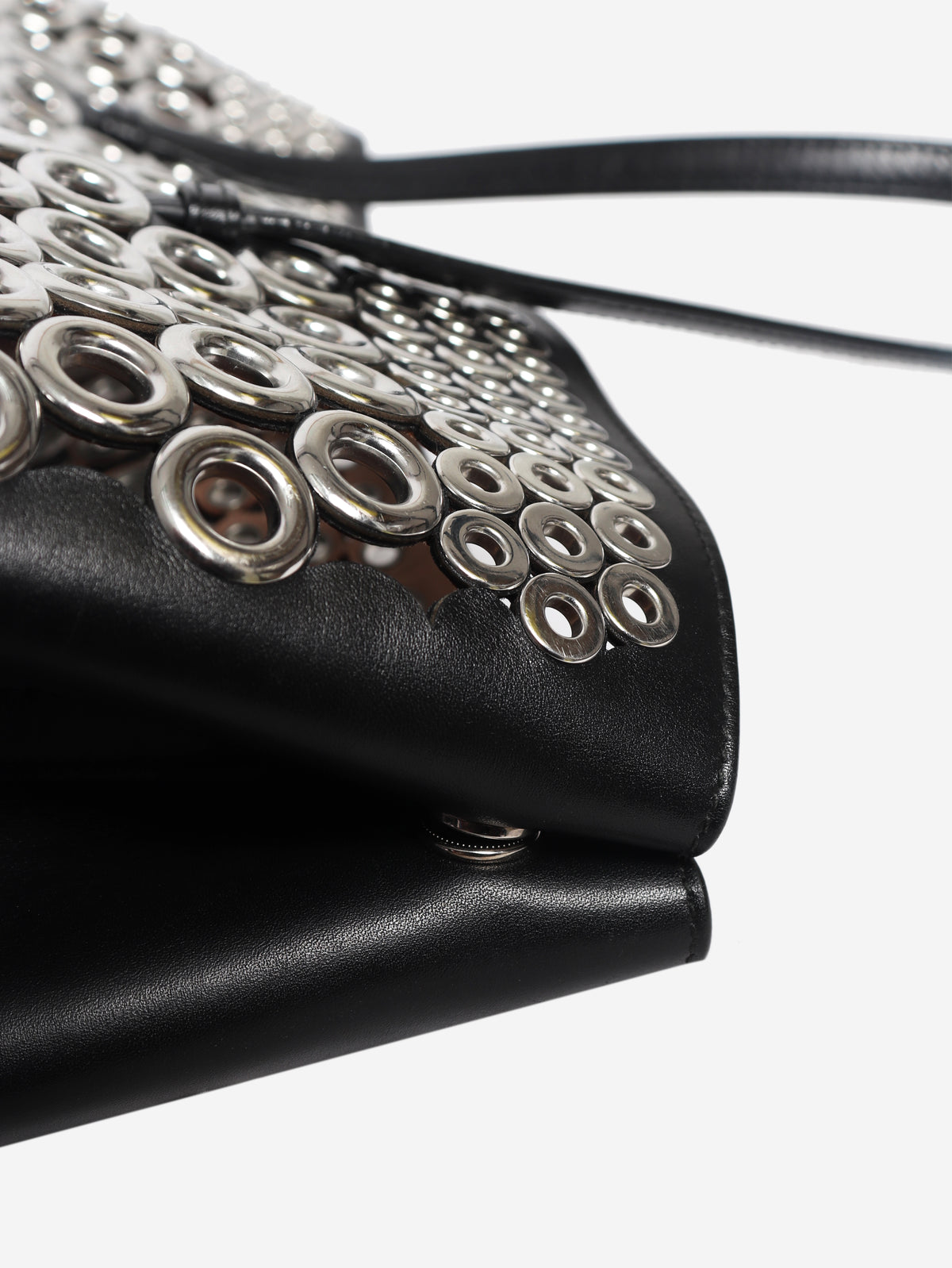 Black leather grommet tote bag