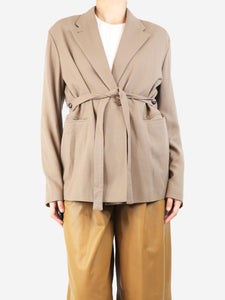 Alysi Taupe belted wool-blend jacket - size UK 10