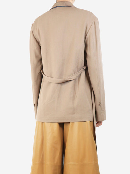 Taupe belted wool-blend jacket - size UK 10 alternate image