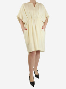 Saint Laurent Cream pleated crepe midi dress - size UK 12