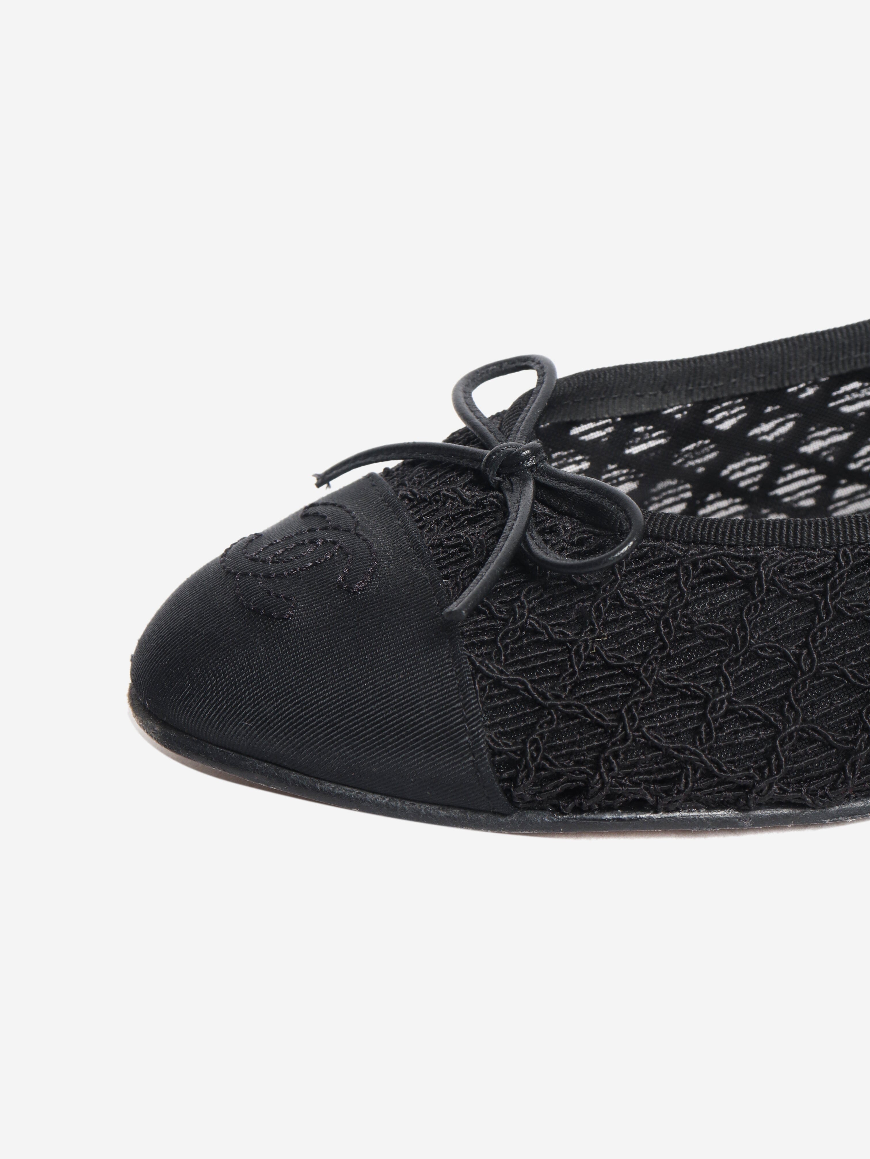 Black diamond-stitch ballet flats - size EU 38 Shoes Chanel 
