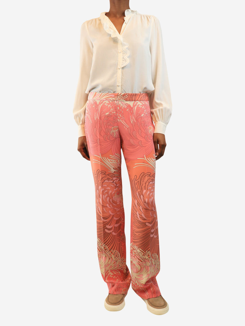 Pink floral print trousers - size UK 8 Trousers Gucci 