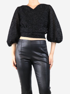 Emilia Wickstead Black lurex fuzzy puff-sleeved crop-top - size UK 10