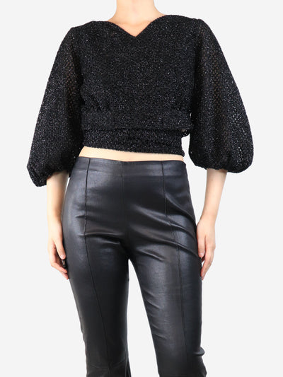 Black lurex fuzzy puff-sleeved crop-top - size UK 10 Knitwear Emilia Wickstead 