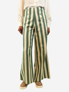 Green and beige high-waisted stripey trousers - size S