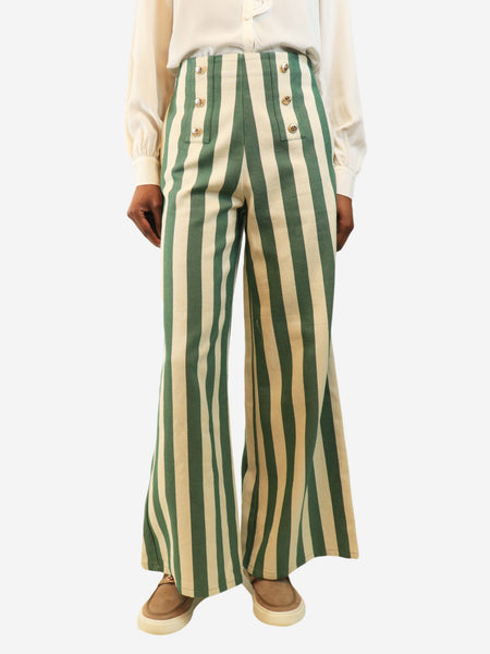Green and beige high-waisted stripey trousers - size S product image