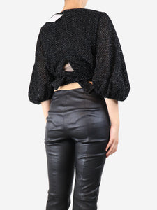 Emilia Wickstead Black lurex fuzzy puff-sleeved crop-top - size UK 10