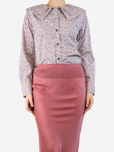 Ganni Pink floral printed blouse - size UK 10