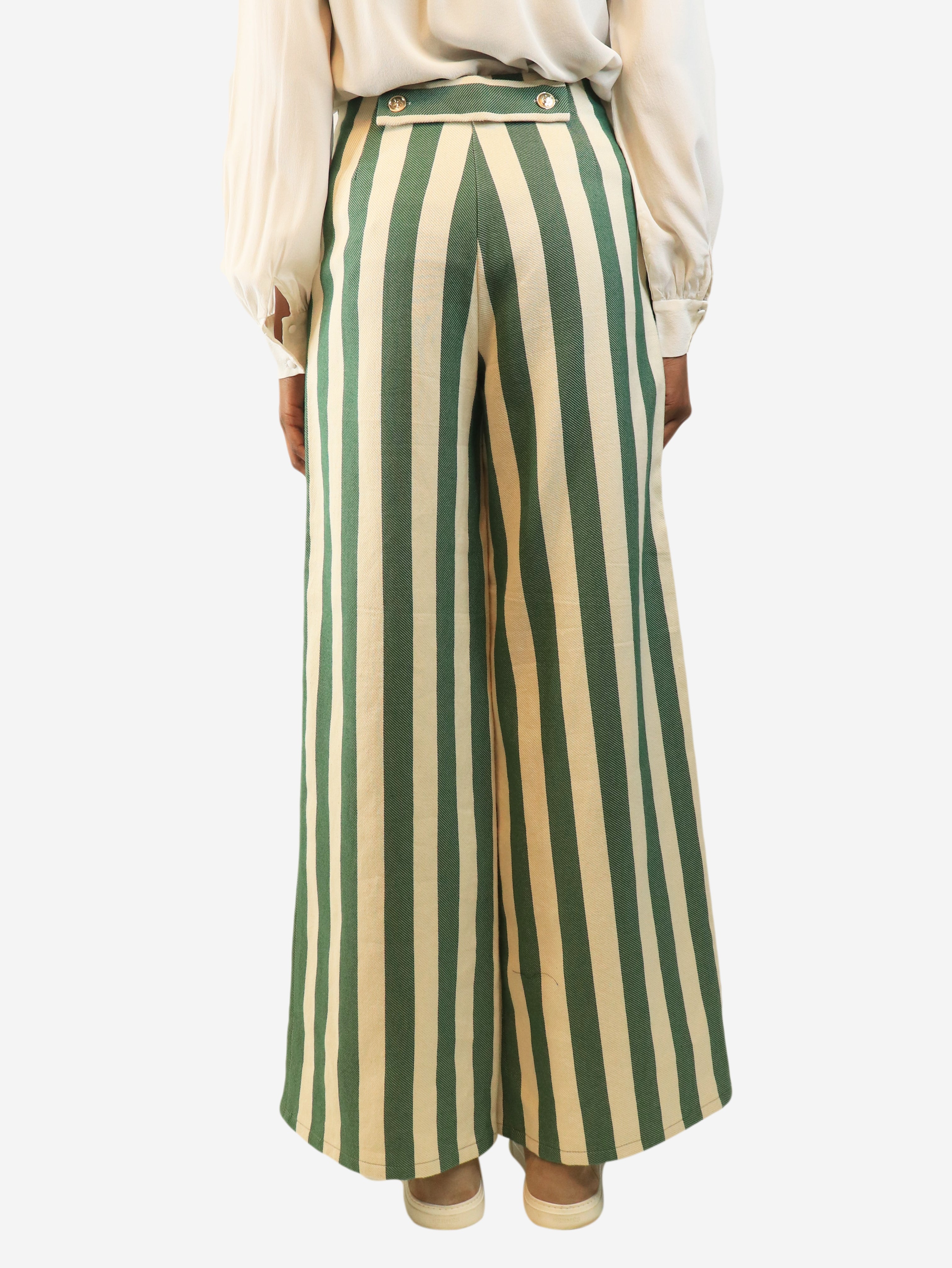 Green and beige high-waisted stripey trousers - size S