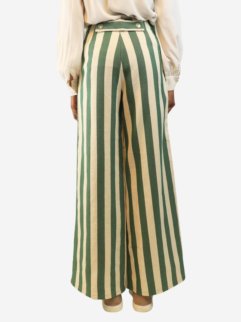 Green and beige high-waisted stripey trousers - size S