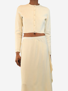 Cream faux-pearl embellished cardigan - size UK 8