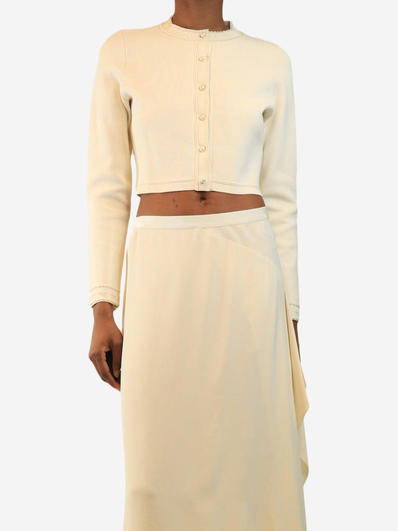 Cream faux-pearl embellished cardigan - size UK 8