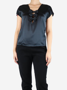 Chanel Black silk bow top - size UK 10