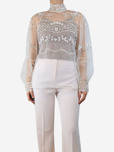 White tulle sequin-embellished top - size UK 10 Tops Valentino 