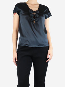 Chanel Black silk bow top - size UK 10