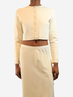 Cream faux-pearl embellished cardigan - size UK 8