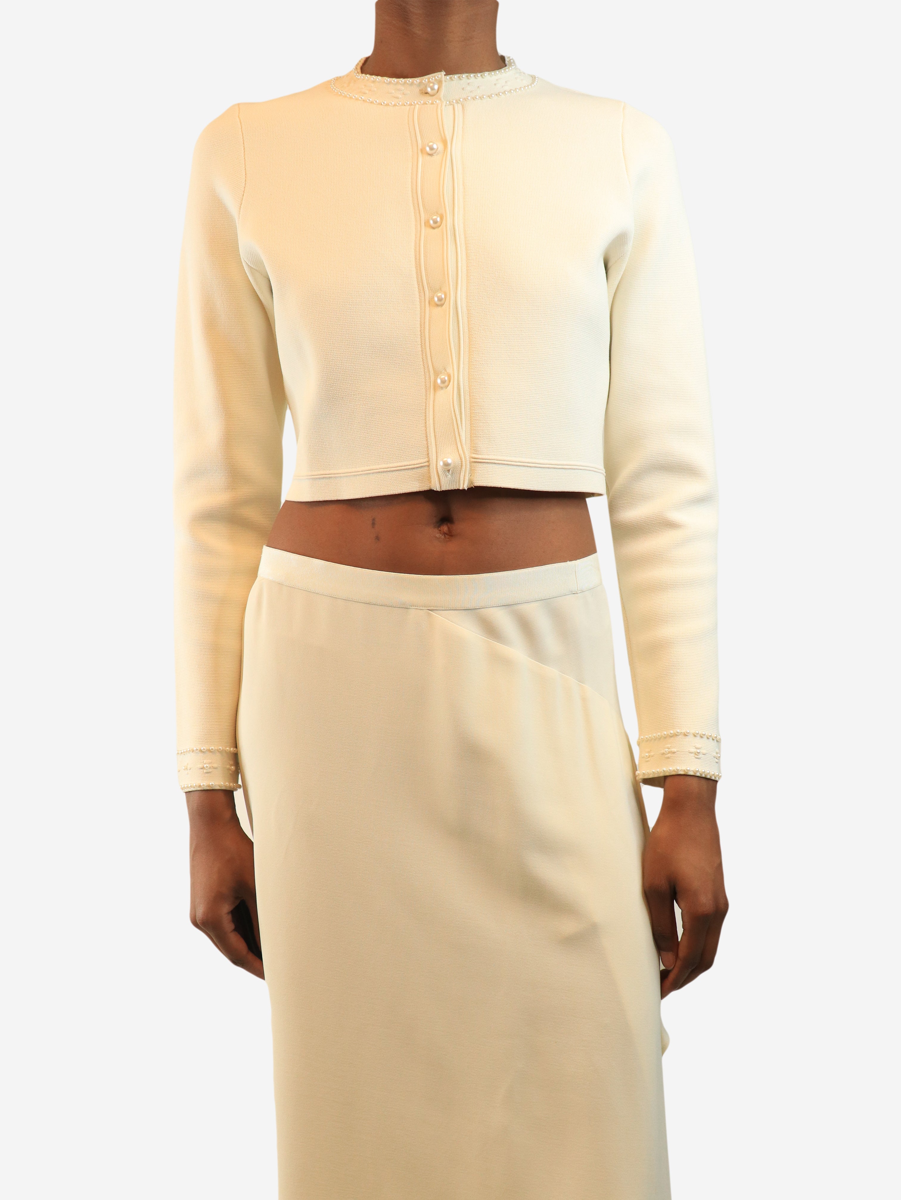 Cream faux-pearl embellished cardigan - size UK 8