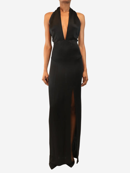 Black halterneck long dress - size UK 6 product image