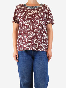 Dries Van Noten Burgundy printed cotton top - size L