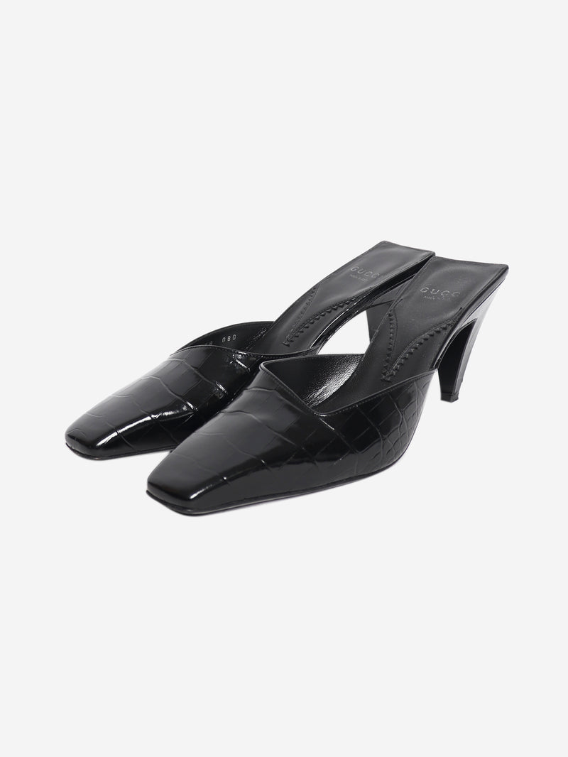 Black leather croc embossed mules - EU 38