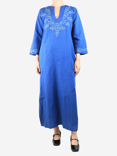 Blue embroidered linen midi dress - size S Dresses Muzungu Sisters 