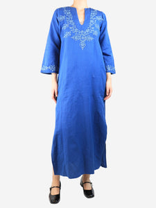Muzungu Sisters Blue embroidered linen midi dress - size S