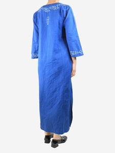 Muzungu Sisters Blue embroidered linen midi dress - size S