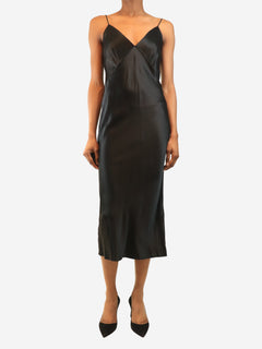 Black satin silk slip dress - size S
