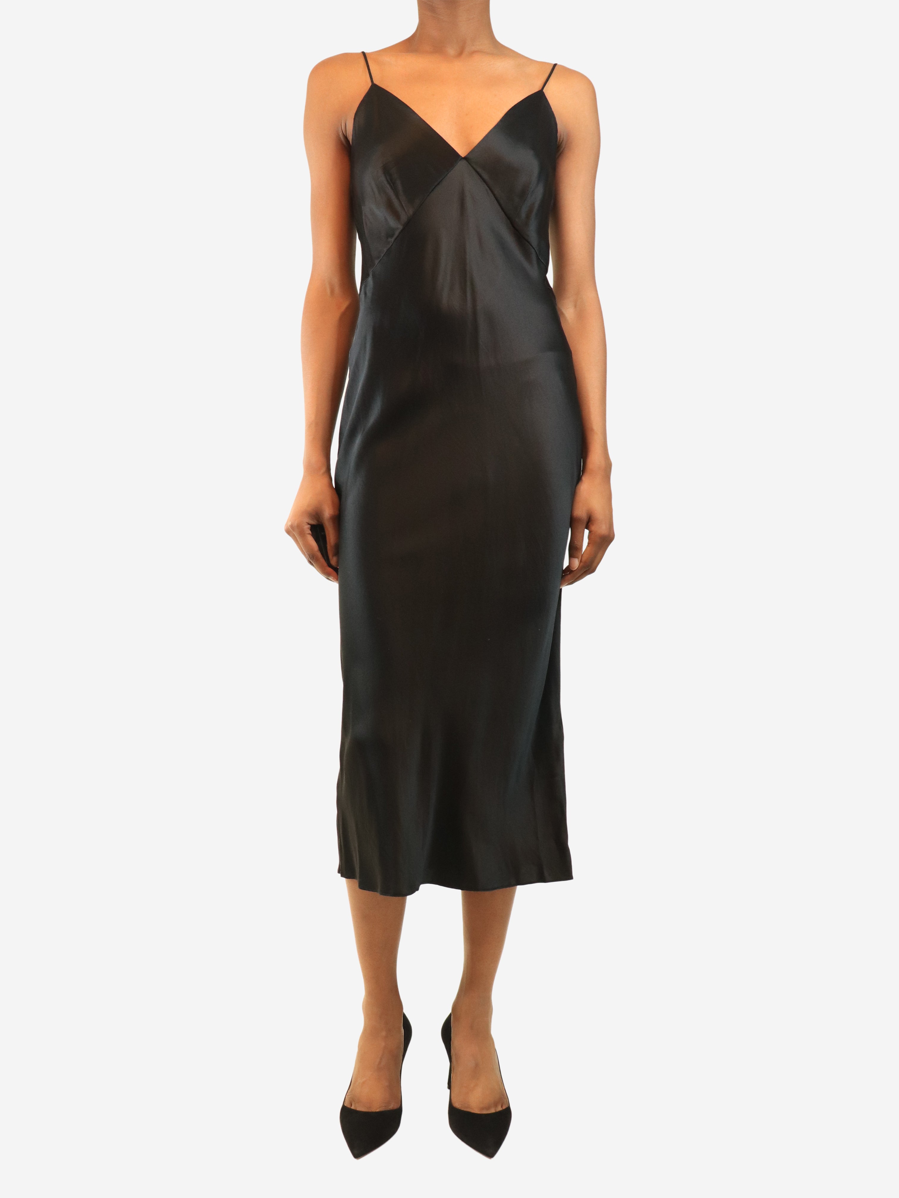 Black satin silk slip dress - size S
