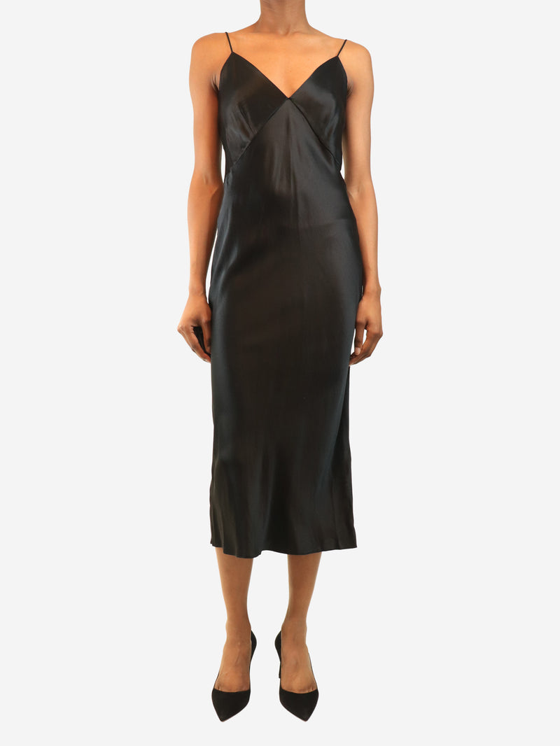 Black satin silk slip dress - size S