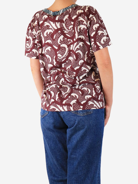 Burgundy printed cotton top - size L alternate image